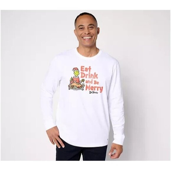 Life is Good The Grinch Men's Long Sleeve Crew Tee Be Merry,M A613015 - Picture 1 of 1